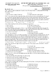 Đề thi thử THPT Quốc Gia năm học 2018-2019 môn Giáo Dục Công Dân - Mã đề 101 - Trường THPT Phú Bình (Có đáp án)