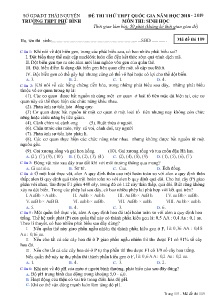 Đề thi thử THPT Quốc Gia năm học 2018-2019 môn Sinh Học - Mã đề 109 - Trường THPT Phú Bình (Có đáp án)