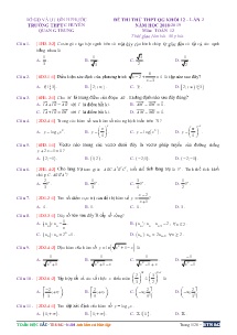 Đề thi thử THPTQG Khối 12 lần 2 năm học 2018-2019 môn Toán - Trường THPT Chuyên Quang Trung (Có đáp án)