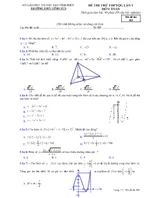 Đề thi thử THPTQG lần 1 môn Toán - Mã đề 485 - Trường THPT Vĩnh Yên (Có đáp án)