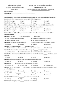 Đề thi thử THPTQG lần 1 năm 2019 môn Tiếng Anh - Mã đề 123 - Trường THPT Thăng Long (Có đáp án)