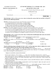 Đề thi thử THPTQG lần 1 năm học 2018-2019 môn Sinh Học - Mã đề 999 - Trường THPT Đào Duy Từ (Có đáp án)