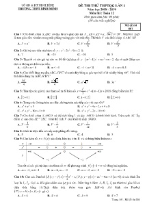 Đề thi thử THPTQG lần 1 năm học 2018-2019 môn Toán Lớp 12 - Mã đề 001- Trường THPT Bình Minh (Có đáp án)