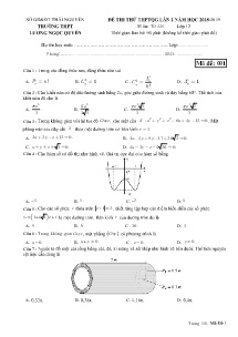 Đề thi thử THPTQG lần 2 năm học 2018-2019 môn Toán Lớp 12 - Mã đề 001 - Trường THPT Lương Ngọc Quyến