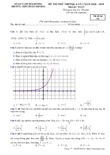 Đề thi thử THPTQG lần 2 năm học 2018-2019 môn Toán - Mã đề 132 - Trường THPT Đoàn Thượng (Có đáp án)