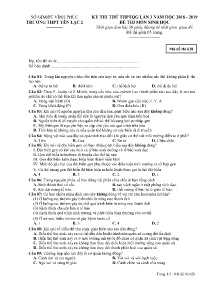Đề thi thử THPTQG Lần 3 năm học 2018 - 2019 môn Sinh Học - Mã đề 628 - Trường THPT Yên Lạc 2