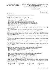 Đề thi thử THPTQG Lần 3 năm học 2018 - 2019 môn Sinh Học - Mã đề 485 - Trường THPT Yên Lạc 2