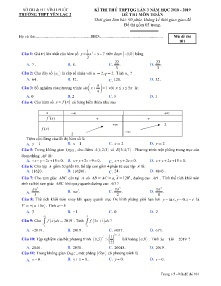 Đề thi thử THPTQG Lần 3 năm học 2018 - 2019 môn Toán - Mã đề 101 - Trường THPT Yên Lạc 2