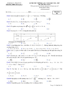 Đề thi thử THPTQG Lần 3 năm học 2018 - 2019 môn Toán - Mã đề 102 - Trường THPT Yên Lạc 2