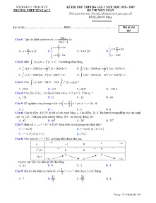 Đề thi thử THPTQG Lần 3 năm học 2018 - 2019 môn Toán - Mã đề 105 - Trường THPT Yên Lạc 2